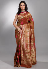 Cross Brown Baluchari Silk Saree with Blouse Piece - Adi Akshoy & Co.
