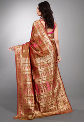 Cross Brown Baluchari Silk Saree with Blouse Piece - Adi Akshoy & Co.