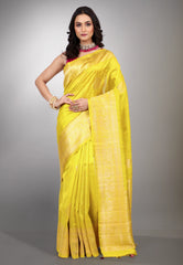 Yellow Pure Tussar Silk Saree with Blouse Piece - Adi Akshoy & Co.