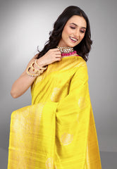 Yellow Pure Tussar Silk Saree with Blouse Piece - Adi Akshoy & Co.