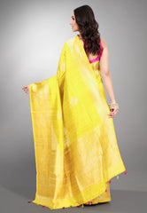 Yellow Pure Tussar Silk Saree with Blouse Piece - Adi Akshoy & Co.