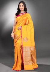 Mustard Yellow Pure Tussar Silk Saree with Blouse Piece - Adi Akshoy & Co.