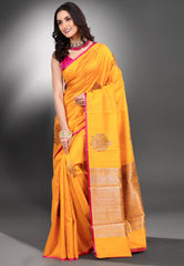 Mustard Yellow Pure Tussar Silk Saree with Blouse Piece - Adi Akshoy & Co.