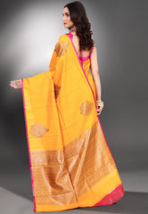 Mustard Yellow Pure Tussar Silk Saree with Blouse Piece - Adi Akshoy & Co.