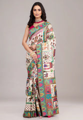 Off White Kani Silk Saree With Blouse Piece - Adi Akshoy & Co.