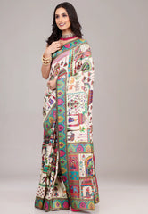 Off White Kani Silk Saree With Blouse Piece - Adi Akshoy & Co.