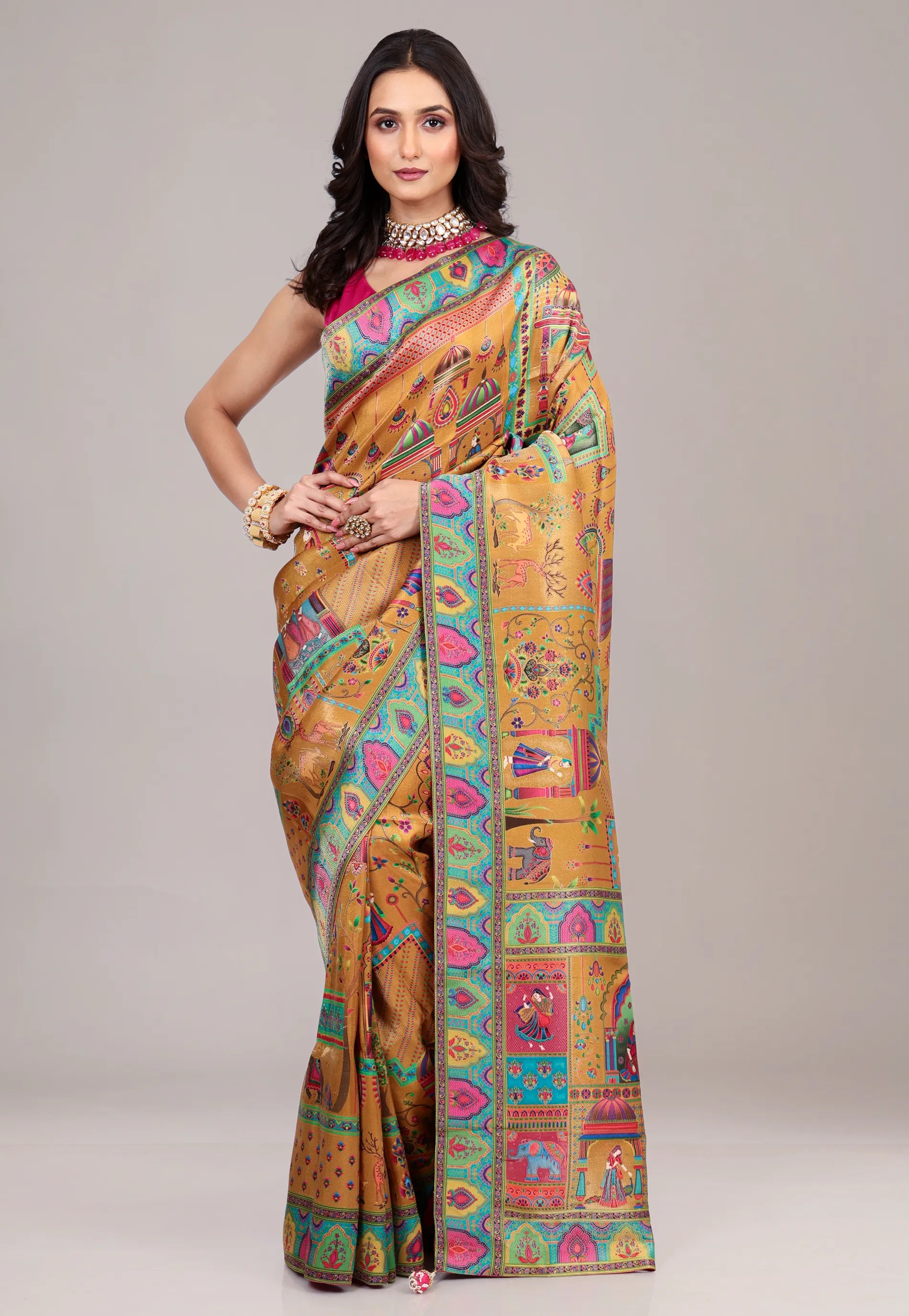 Brown Kani Silk Saree With Blouse Piece - Adi Akshoy & Co.