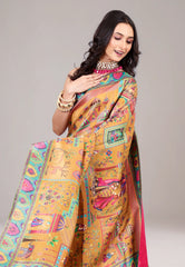 Brown Kani Silk Saree With Blouse Piece - Adi Akshoy & Co.