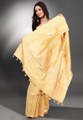 Cross Light Yellow Pure Tussar Silk Saree with Blouse Piece - Adi Akshoy & Co.