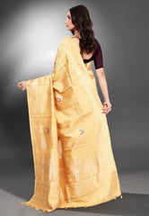 Cross Light Yellow Pure Tussar Silk Saree with Blouse Piece - Adi Akshoy & Co.