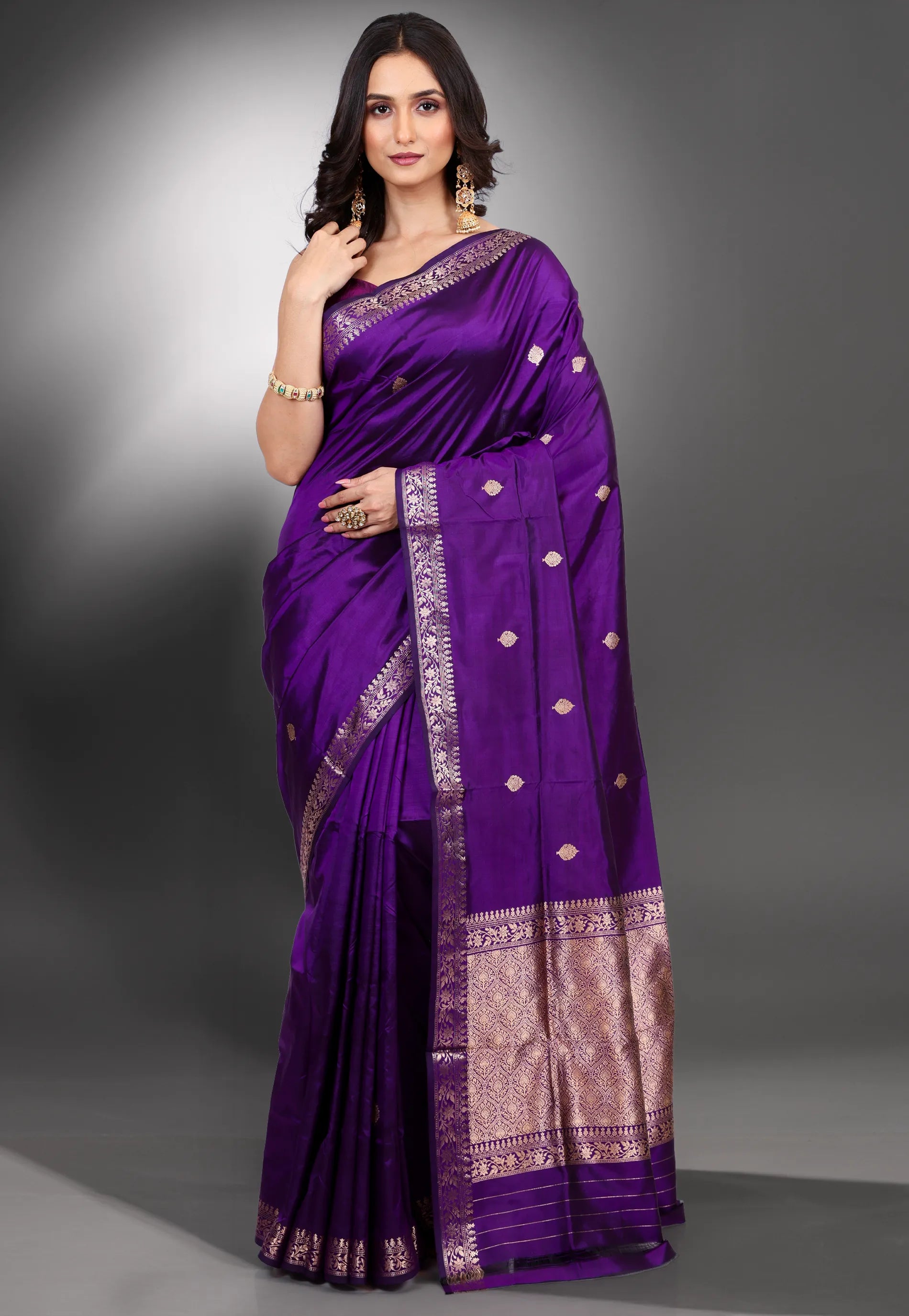 Royal Purple Pure Katan Silk Saree with Blouse Piece - Adi Akshoy & Co.