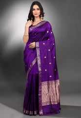 Royal Purple Pure Katan Silk Saree with Blouse Piece - Adi Akshoy & Co.