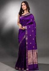 Royal Purple Pure Katan Silk Saree with Blouse Piece - Adi Akshoy & Co.