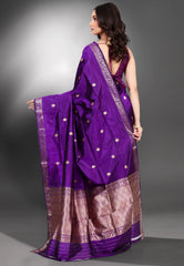 Royal Purple Pure Katan Silk Saree with Blouse Piece - Adi Akshoy & Co.