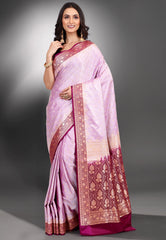 Light Purple Pastel Banarasi Saree With Blouse Piece - Adi Akshoy & Co.