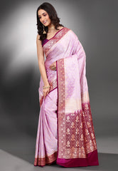 Light Purple Pastel Banarasi Saree With Blouse Piece - Adi Akshoy & Co.