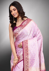 Light Purple Pastel Banarasi Saree With Blouse Piece - Adi Akshoy & Co.