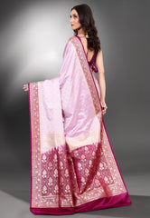 Light Purple Pastel Banarasi Saree With Blouse Piece - Adi Akshoy & Co.