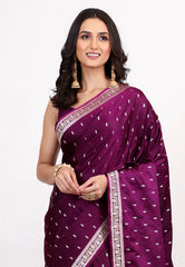 Deep Magenta Mashru Silk Saree with Blouse Piece - Adi Akshoy & Co.