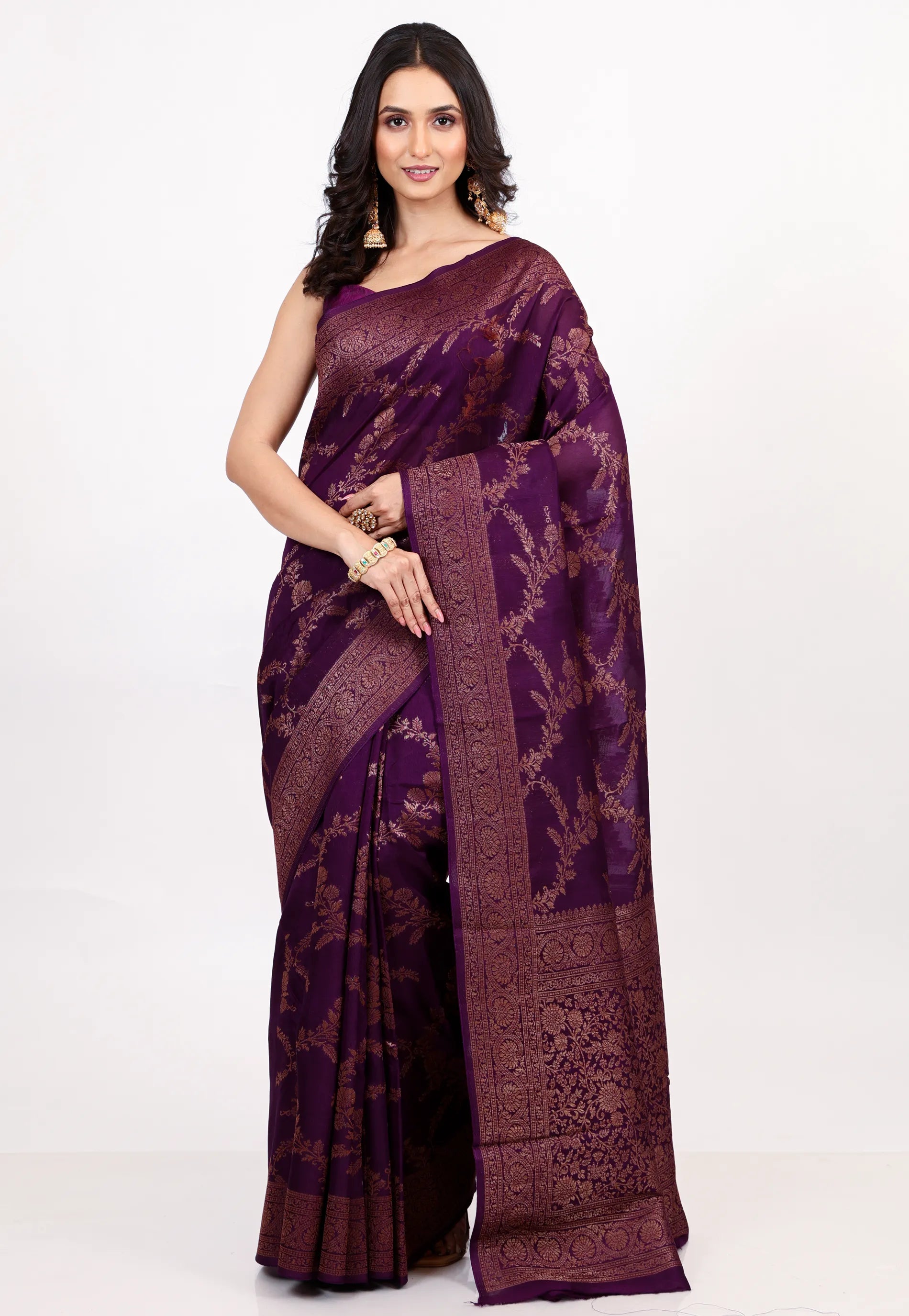 Purple Tussar Silk Saree with Blouse Piece - Adi Akshoy & Co.