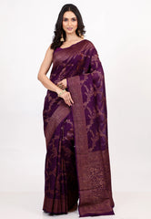 Purple Tussar Silk Saree with Blouse Piece - Adi Akshoy & Co.