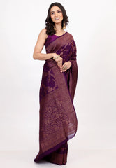 Purple Tussar Silk Saree with Blouse Piece - Adi Akshoy & Co.