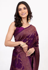 Purple Tussar Silk Saree with Blouse Piece - Adi Akshoy & Co.