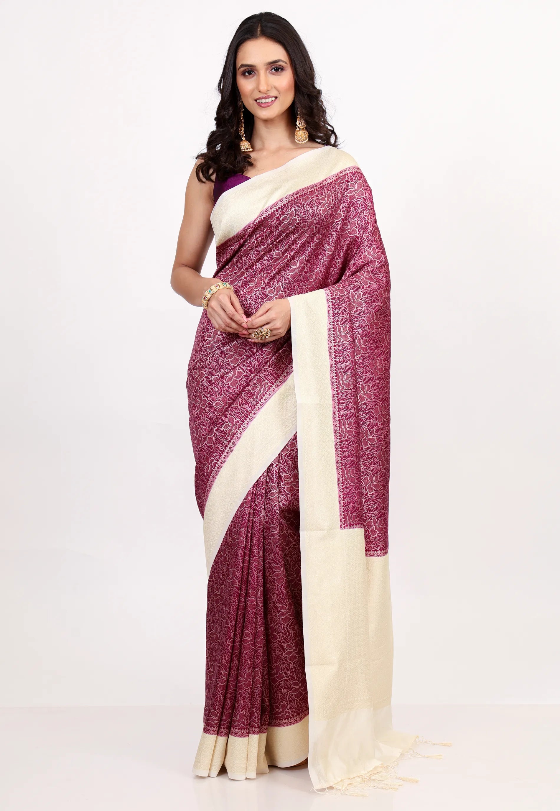 Reddish-Pink Tussar Silk Saree with Blouse Piece - Adi Akshoy & Co.