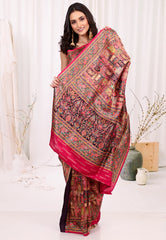 Red Multi Colour Kani Silk Saree With Blouse Piece - Adi Akshoy & Co.