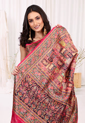 Red Multi Colour Kani Silk Saree With Blouse Piece - Adi Akshoy & Co.
