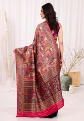 Red Multi Colour Kani Silk Saree With Blouse Piece - Adi Akshoy & Co.