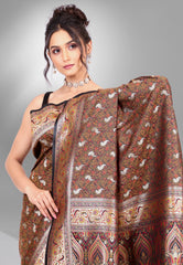 Black Kalamkari Kanjivaram Silk Saree with Blouse Piece - Adi Akshoy & Co.