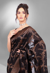 Black Tussar Silk Saree with Blouse Piece - Adi Akshoy & Co.