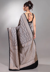 Black Shikargah Katan Silk Saree With Blouse Piece - Adi Akshoy & Co.