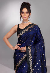 Navy Blue Mashru Silk Saree with Blouse Piece - Adi Akshoy & Co.