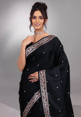 Black Mashru Silk Saree with Blouse Piece - Adi Akshoy & Co.