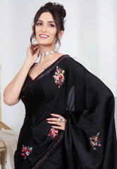 Black Kantha Silk Saree With Blouse Piece - Adi Akshoy & co.