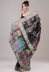 Black Kani Silk Saree With Blouse Piece - Adi Akshoy & Co.