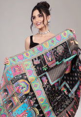 Black Kani Silk Saree With Blouse Piece - Adi Akshoy & Co.