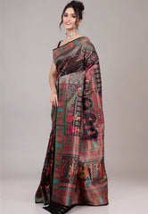 Black Kani Silk Saree With Blouse Piece - Adi Akshoy & Co.