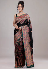 Black Kani Silk Saree With Blouse Piece - Adi Akshoy & Co.