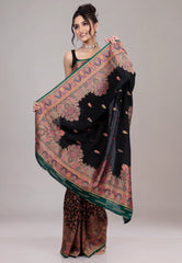 Black Kani Silk Saree With Blouse Piece - Adi Akshoy & Co.