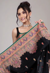 Black Kani Silk Saree With Blouse Piece - Adi Akshoy & Co.
