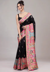 Black Kani Silk Saree With Blouse Piece - Adi Akshoy & Co.