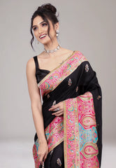 Black Kani Silk Saree With Blouse Piece - Adi Akshoy & Co.