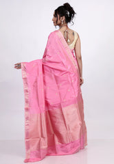 Baby Pink Pure Katan Silk Saree with Blouse Piece - Adi Akshoy & Co.