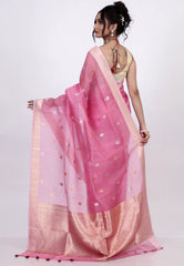 Baby Pink Pure Kora Silk Saree with Blouse Piece - Adi Akshoy & Co.