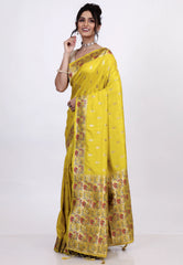 Yellow Katan Silk Saree with Blouse Piece - Adi Akshoy & Co.