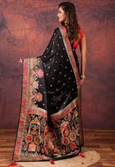 Black Kani Silk Saree With Blouse Piece - Adi Akshoy & Co.