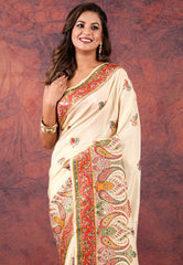Beige Kani Silk Saree With Blouse Piece - Adi Akshoy & Co.
